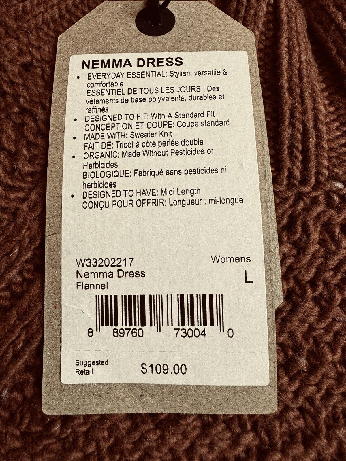 Prana Sweater Dress Organic Cotton Knit Brown Sz L bodycon.  (74)