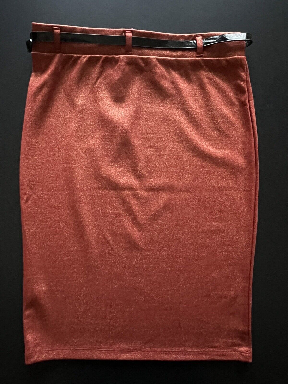 Iris Los Angeles Women's Pencil Skirt Knee Length Silver Orange w/Belt Sz L