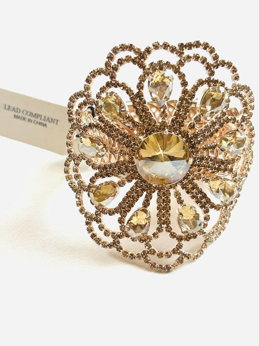 Natasha Cuff Bracelet Gold Tone Rhinestone Flower