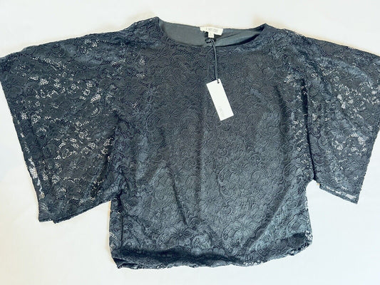 B My Story Women’s Blouse Black Crocheted Lace Size L Kimono Sleeve