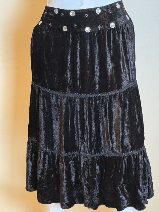 Temptation Long Boho Black Skirt W/Rhinestone Sz XL  (56)