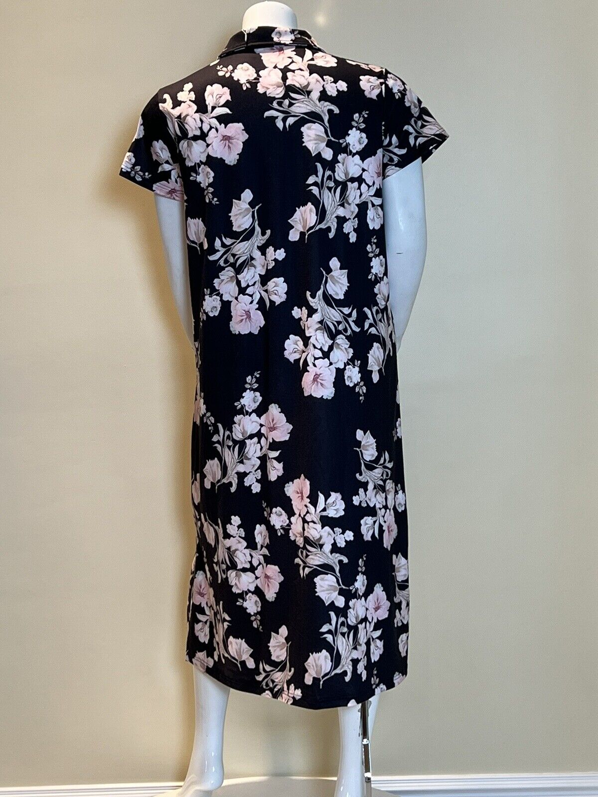 EKOUAER Pink  Floral Dress Front Pockets Full Zipper Sz XL Black  (7)