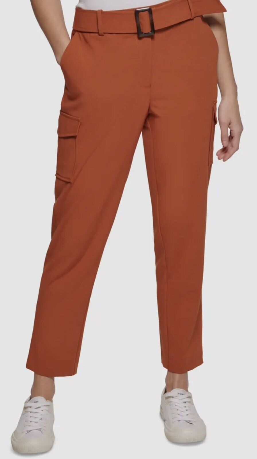 Calvin Klein Women's Orange Belted Cargo Pants Size 14