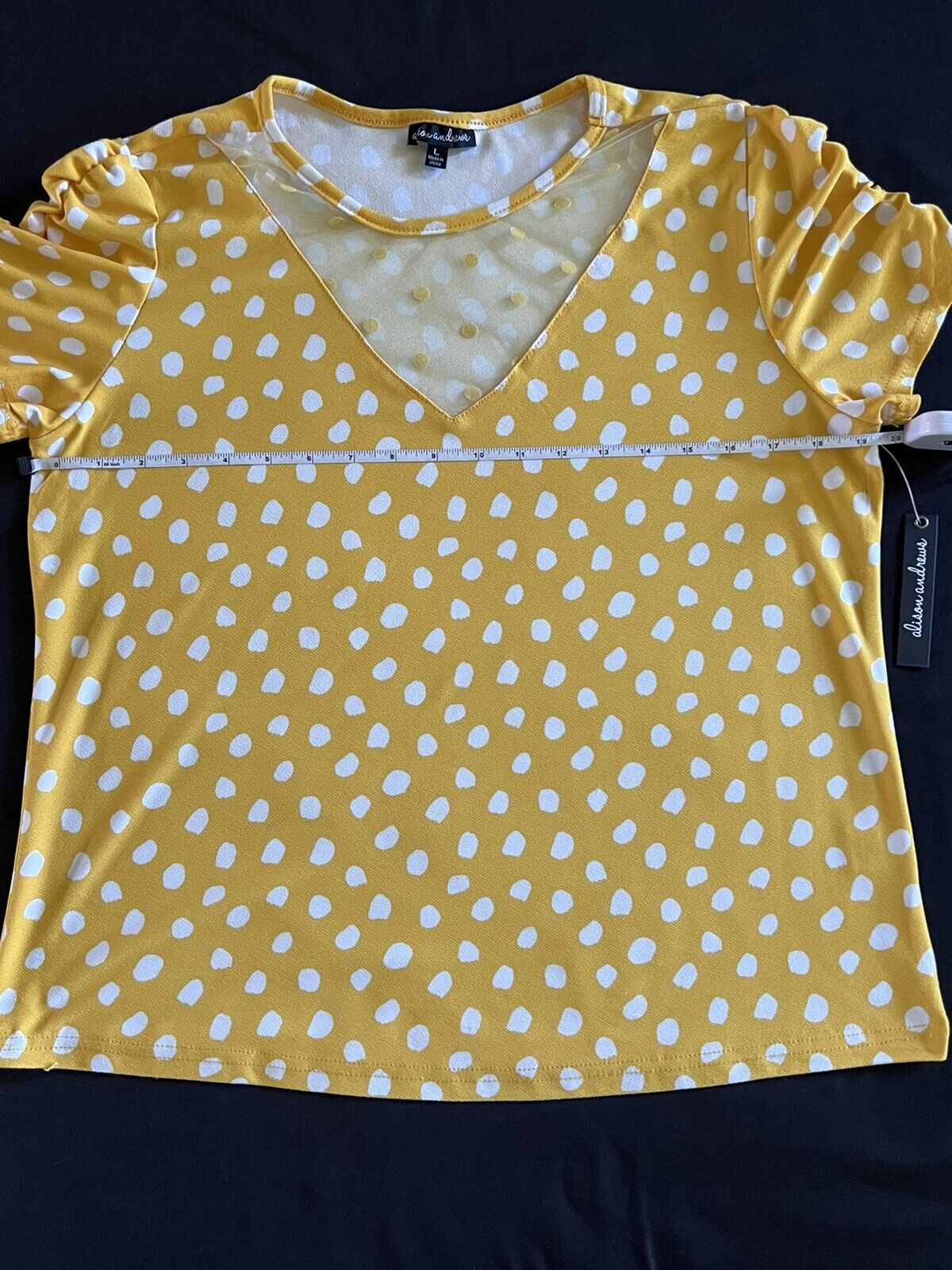 Alison Andrews Women’s Yellow Polkas Dot Short Sleeve Blouse Sz L