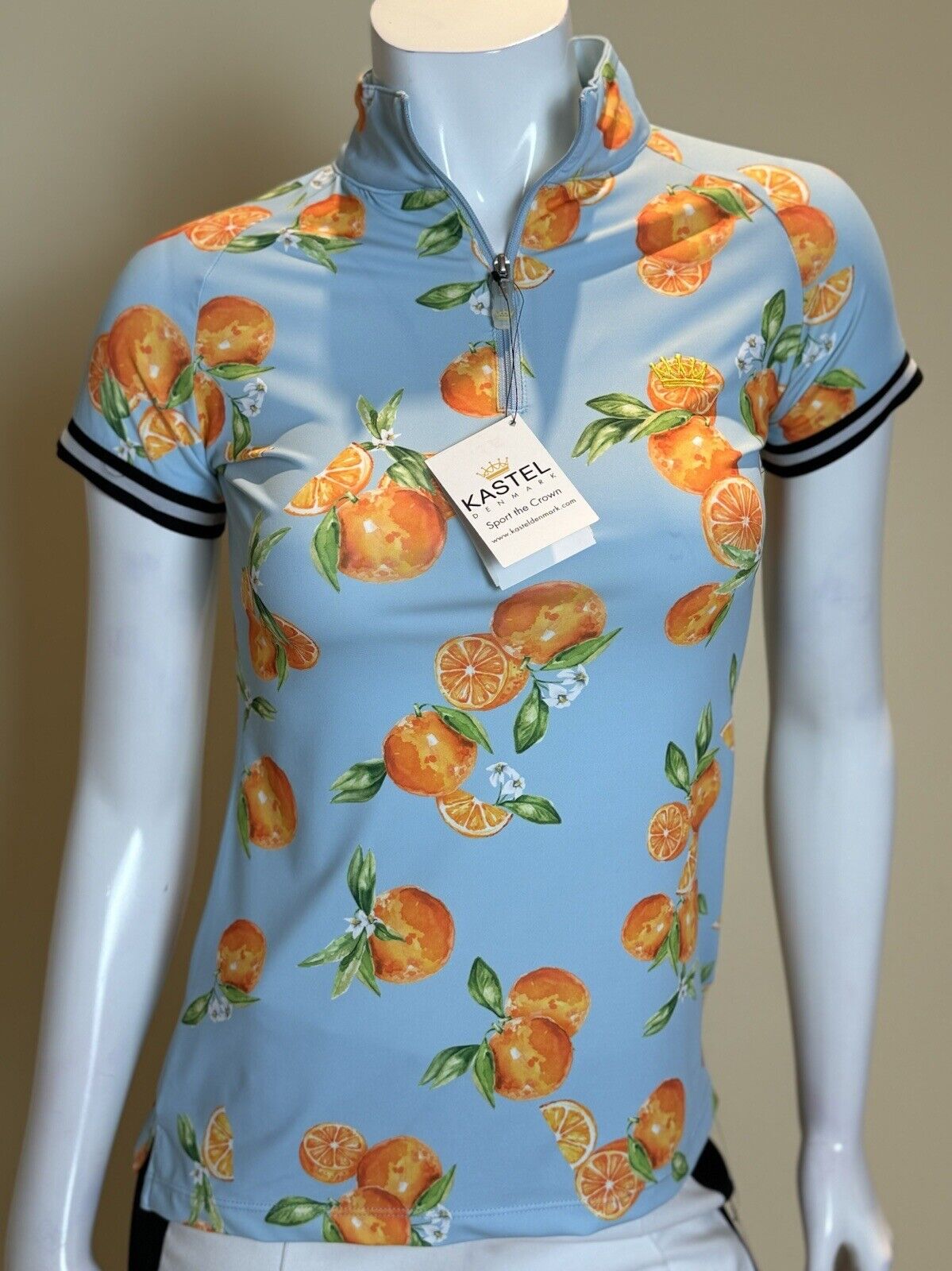 Kastel Denmark Oranges Pattern Blue Shirt Sz S. (77)