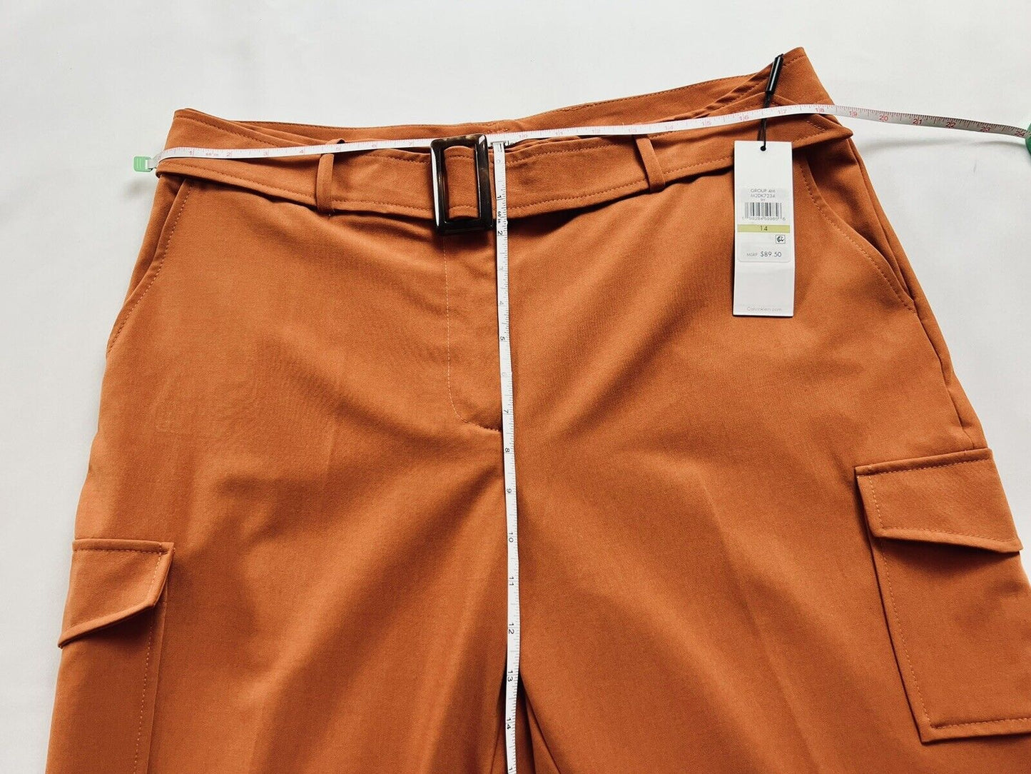 Calvin Klein Women's Orange Belted Cargo Pants Size 14