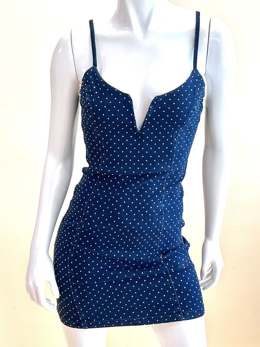 Blashe Women's Rhinestone Jeans Dress Blue Stretch Sz S