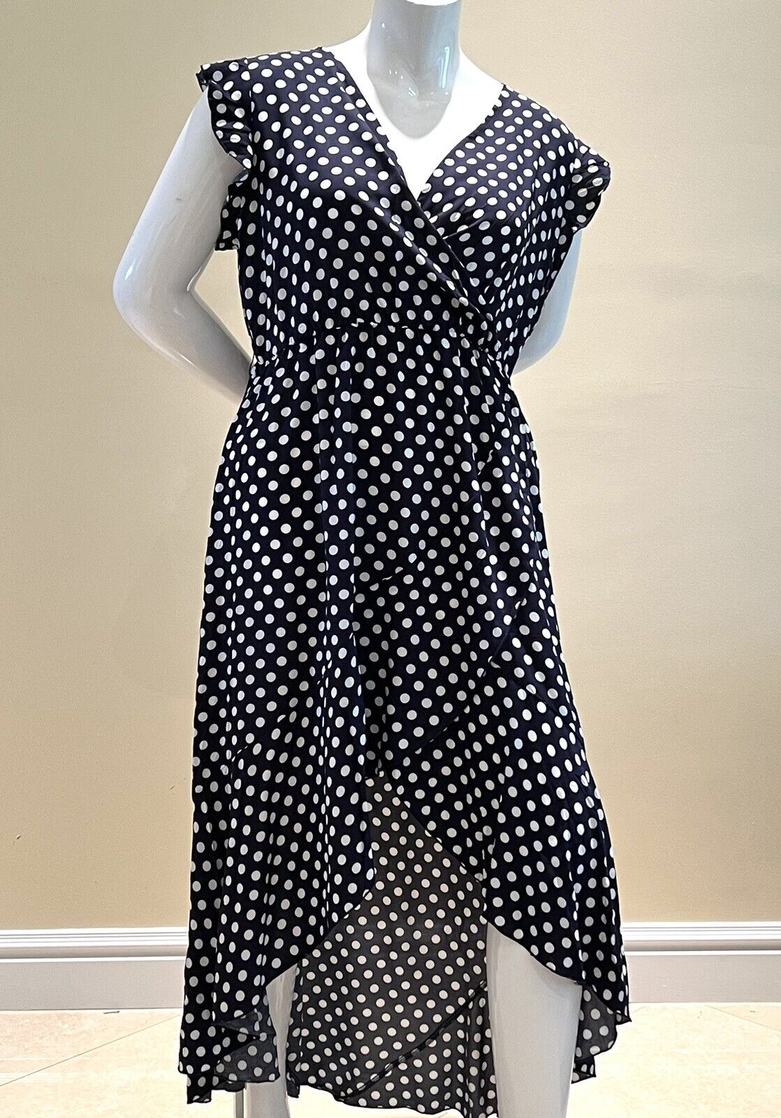 Womens Sz 2X Short Sleeve Polka Dot Long Maxi Dress