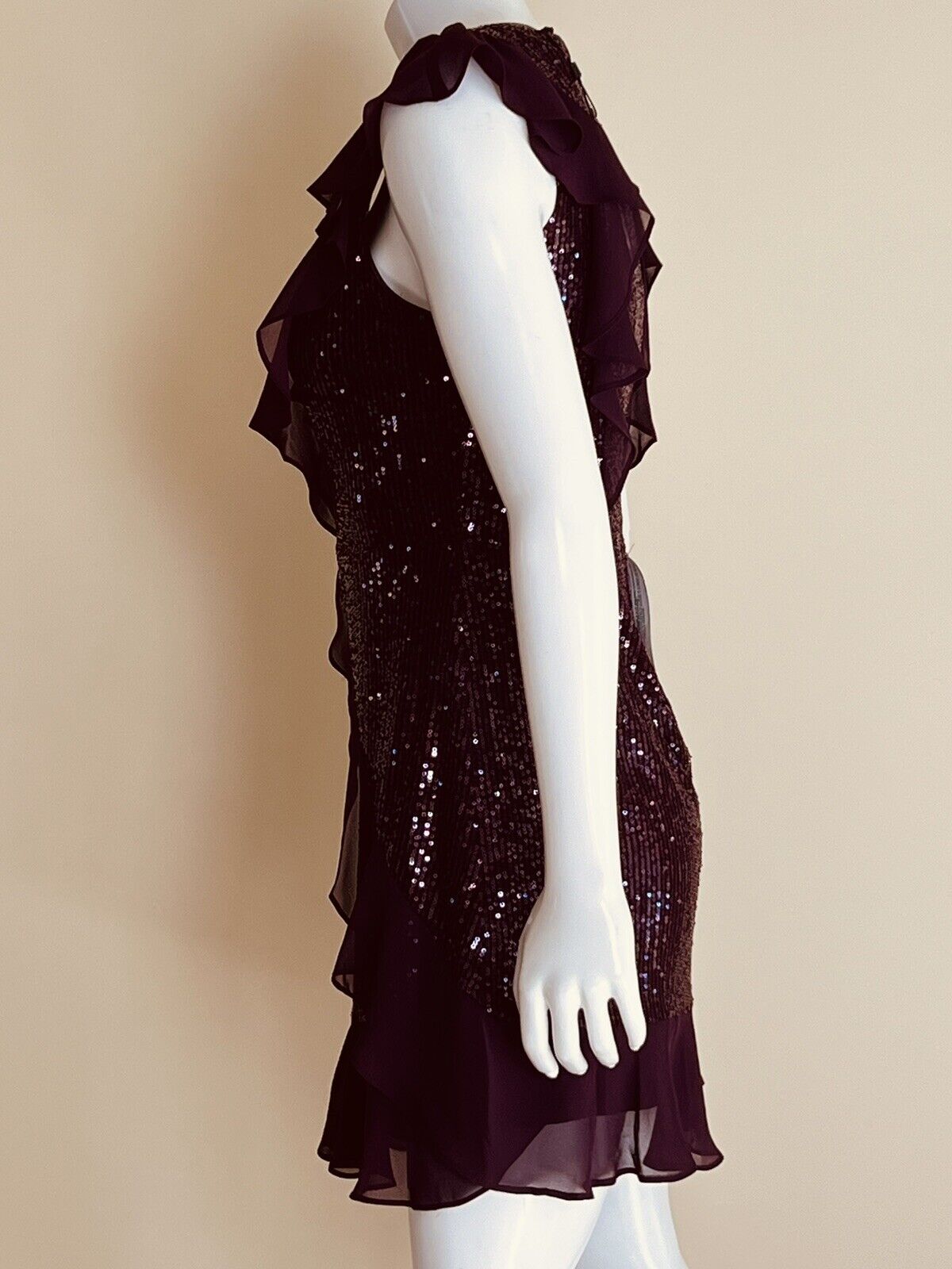 BCBG Women's Sequined Cocktail Dress Plum Burgundy Sz M $298 Retail