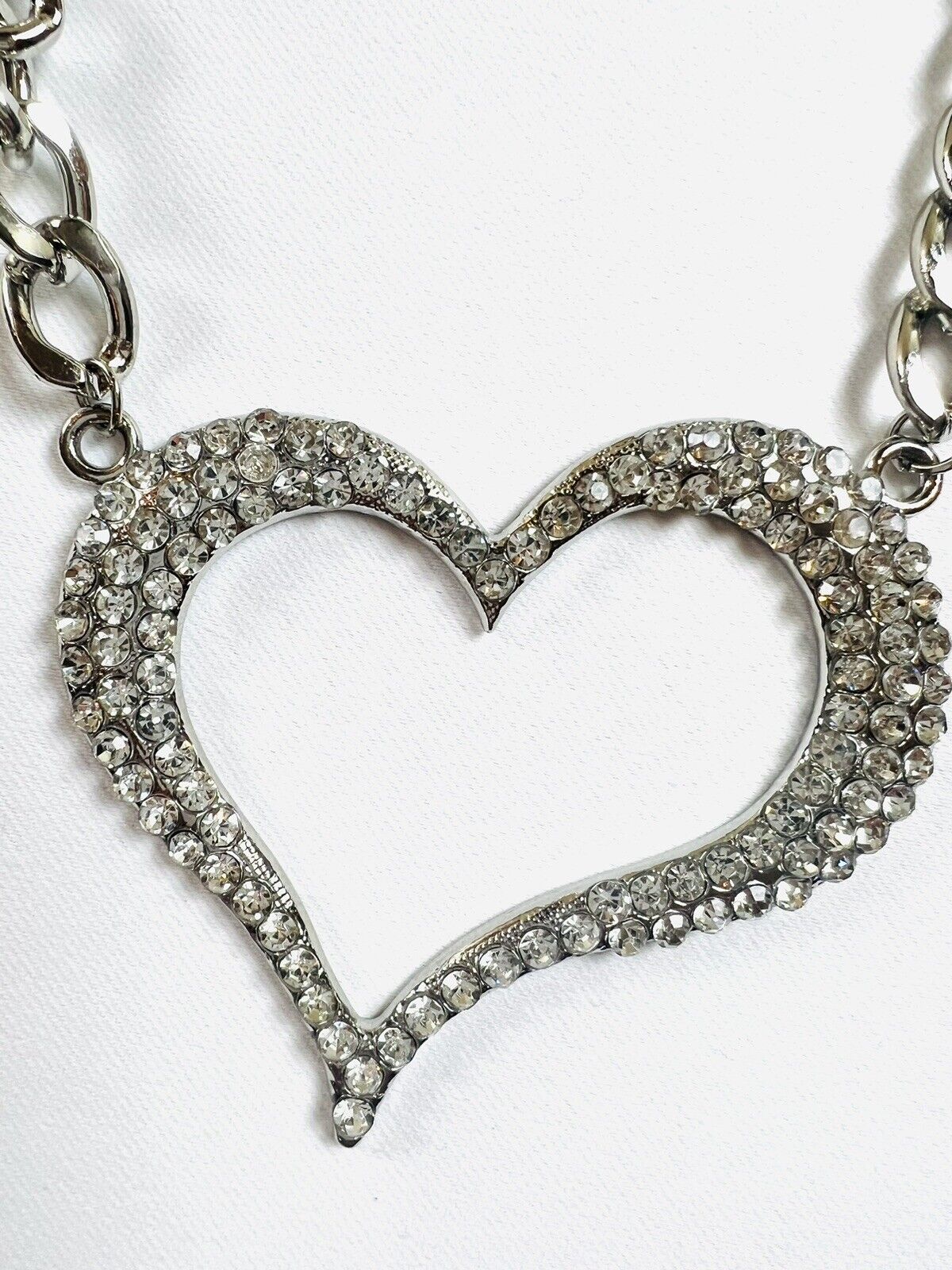 MadRag Jewelry Heart Rhinestones Pendant Necklace Chain Silver Tone