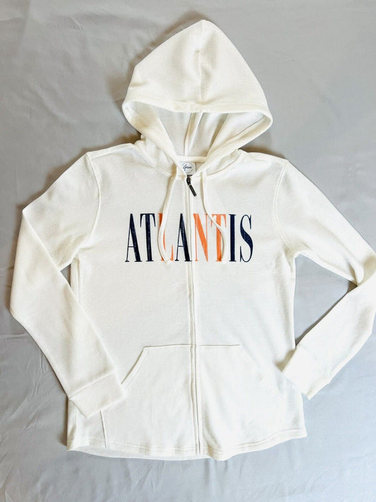 Gear For Sports Womens Full Zip Knit Hoodie Size M White Atlantis Logo