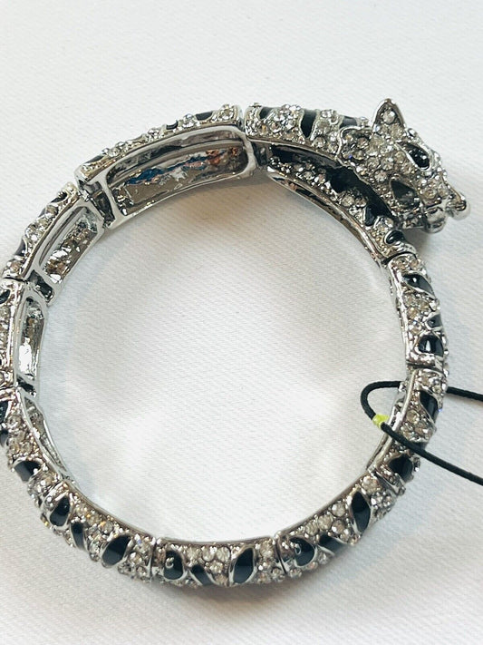 Natasha Snake Rhinestone Cuff Bracelet Silvertone