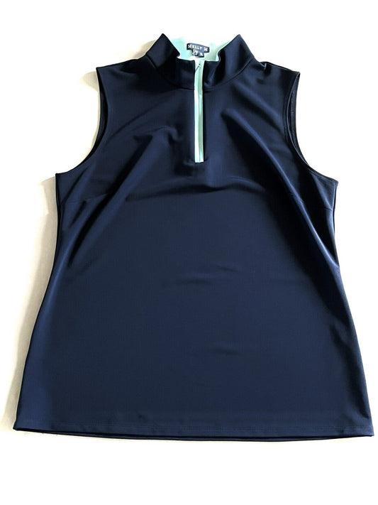 MELLY M Women’s Sleeveless Golf Shirt Sz L Navy Blue $125 MSRP