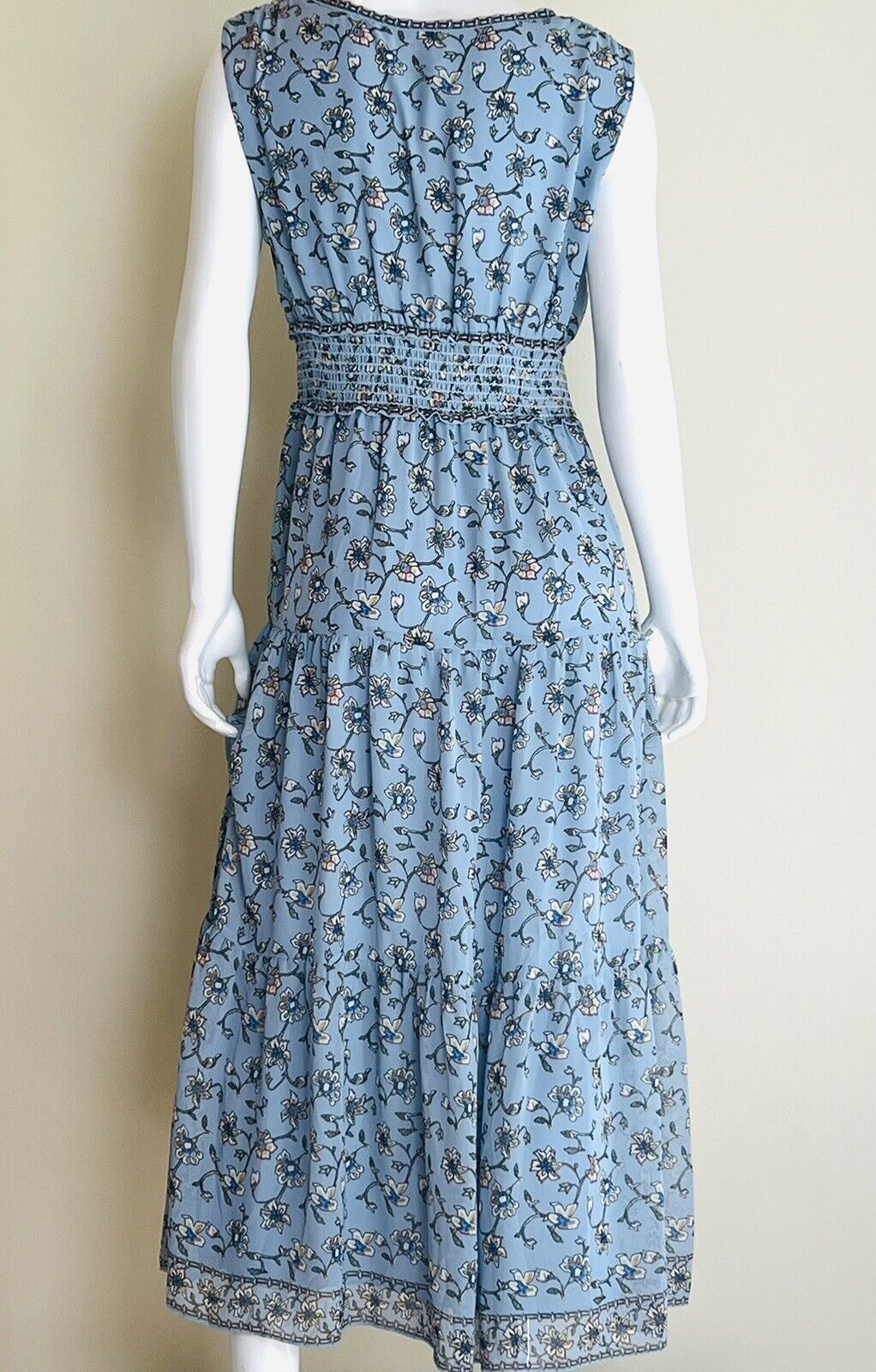 Max Studio Women’s Midi Dress Sz L V-Neck Floral Blue