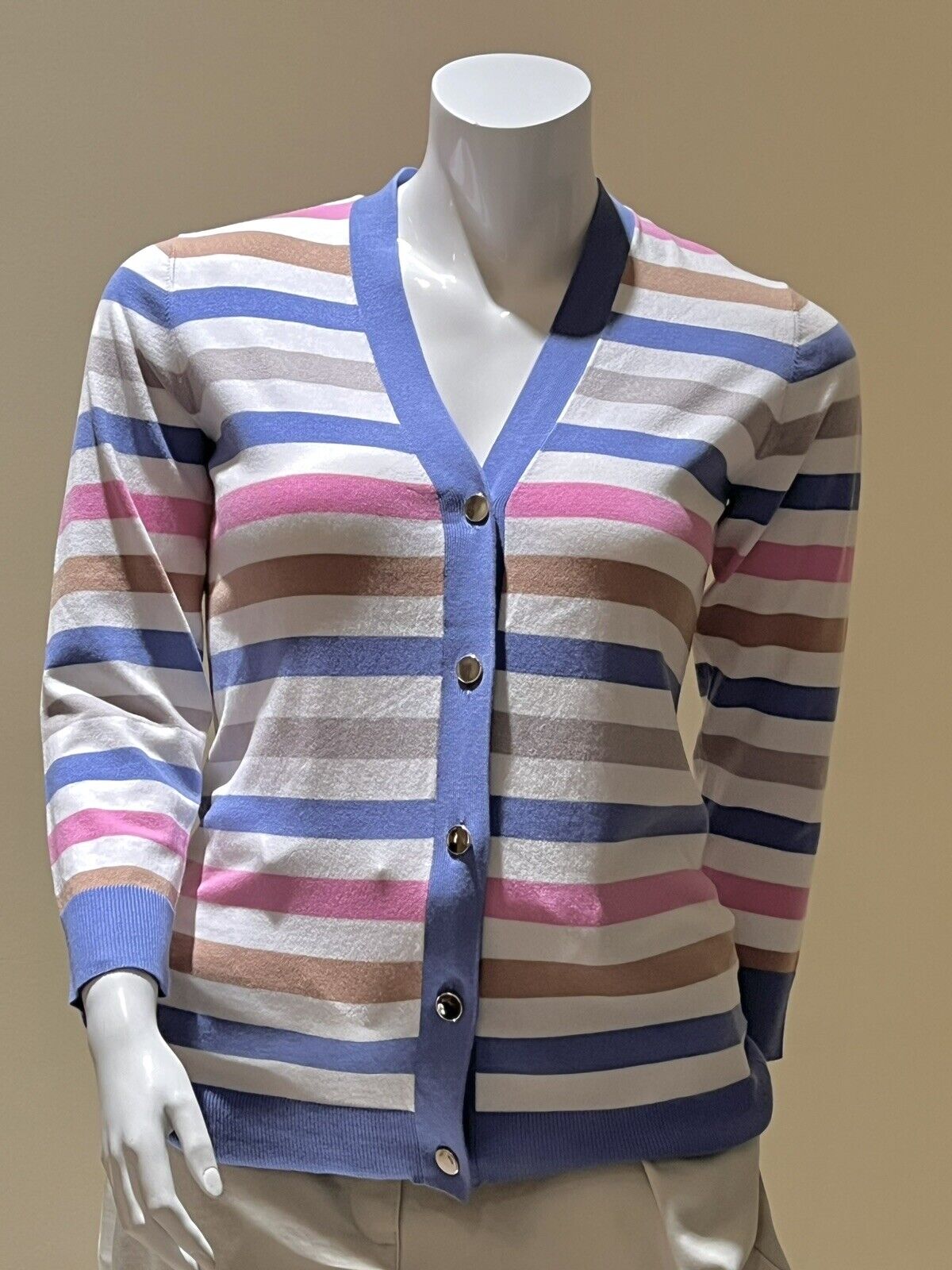 Jones New York Collection Multi Color stripes Button Down Cardigan Sz M