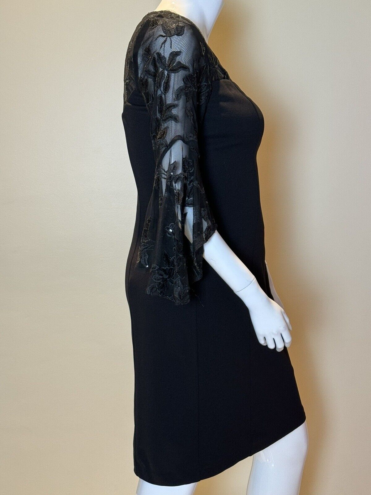 ALEX EVENINGS Size 14 Dress Black Mesh Floral Sleeves