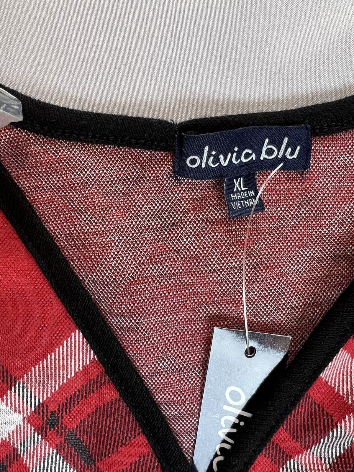 Olivia Blu Long Plaid Open Front Red Vest Sz XL