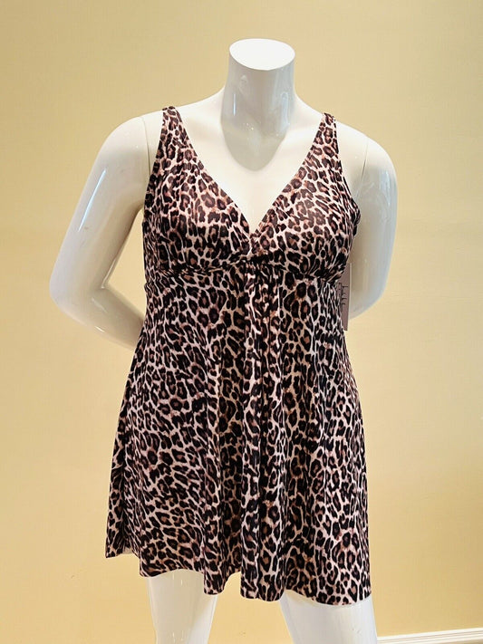 Nicole Miller One Pc Swimsuit leopard Sz 1XL swim dress Bathing suit