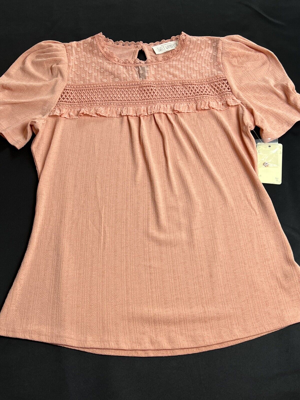 Sweet Wanderer Women's Sz L Short Sleeve Peach Blouse Orange Top